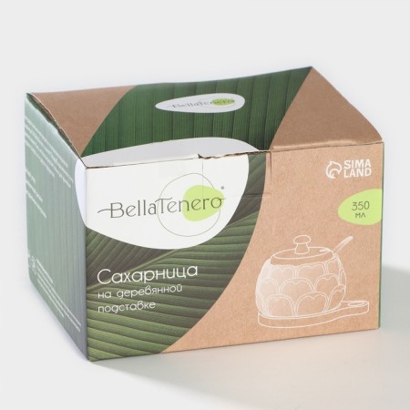 Porcelain sugar tower with a spoon on the Bellatenero bamboo stand, 350 ml, white color-8