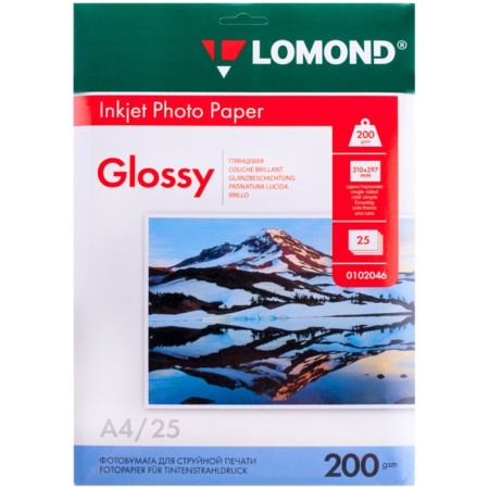 Photo paper for jet print A4, 25 sheets of Lomond, 205 g/m2, one -sided, glossy