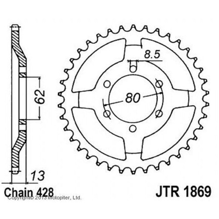 Leader star jt sprockets jtr1869-45, chain 428, 45 teeth