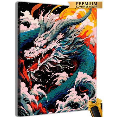 Picture on the numbers "Dragon on sunset"