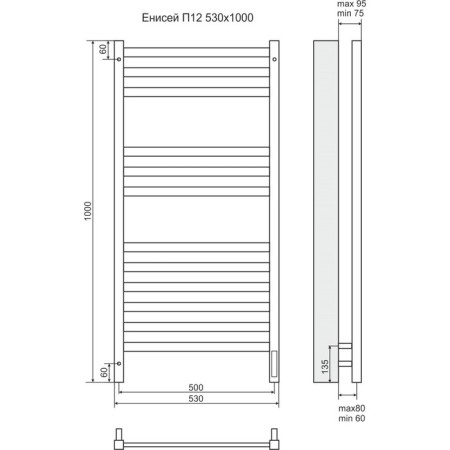Terminus heated towel rail "Yenisei" P12, 500x1000 mm, Sensor Quick Touch, Chrome-2
