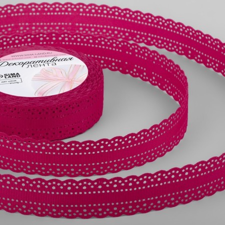The tape is decorative, repable, with openwork edge, 25 mm × 9.1 ± 0.5 m, raspberry color