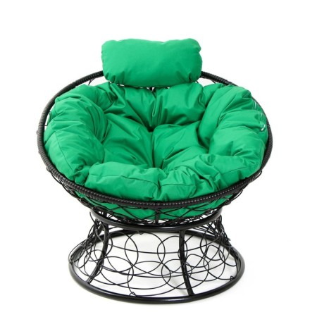 Armchair "Papasan" mini, rattan, pillow green mix, black frame, 81x68x77cm-4