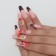Flame overhead nails, 12 pcs, with glue plates, ballerina shape, beige/red/black color