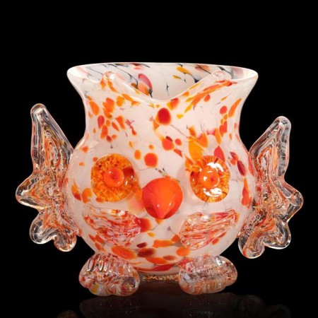 Glass of glass into the glass brown "owl" red-white H 120 mm-2