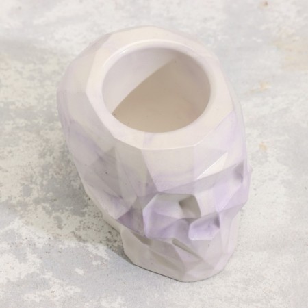 Skull Cloth from gypsum with faces, 6x9x6.5cm, marble with purple strips-3
