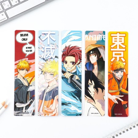 A set of cardboard bookmarks with hints, 5 pcs "Anime Guys"-2