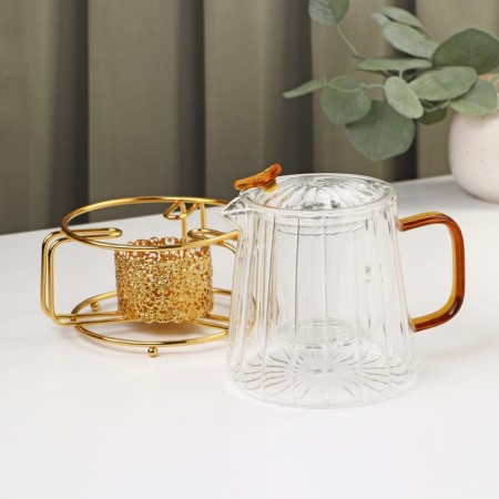 Glass Tea Set "Bliss", 2 items: glass kettle 600 ml, 11 × 12.5 cm, stand 12 × 6.5 cm-1