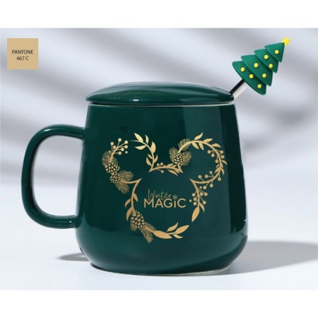 New Year. Ceramic mug with a spoon "Winter Magic", 350 ml, Mickey Mouse-1