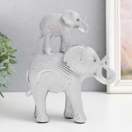 Polystone souvenir "Silver elephant with an elephant on the back - the pattern of the leaves" 16x7x19.5 cm-3