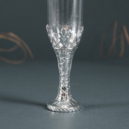 Glass candlestick, plastic "glasses" silver set 2 pcs 10.5x3x3 cm-4