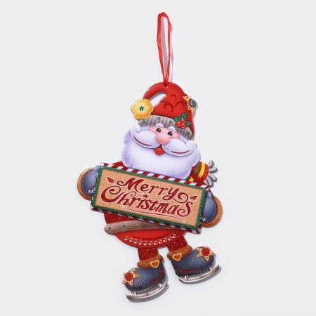 Decorative decoration (suspension) "Grandfather Frost on skates" 33.5x24.5 cm-1