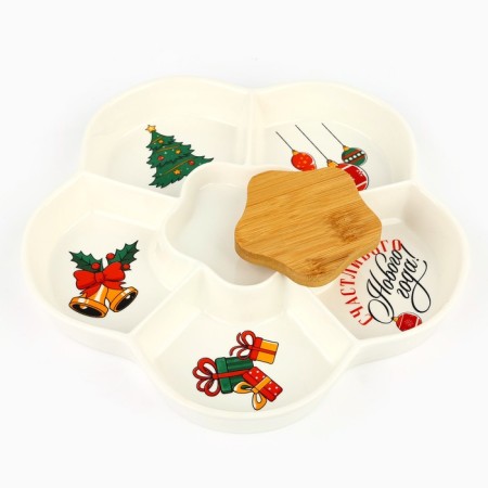 New Year! Menzhitsa New Year's ceramic "Happy New Year", 24 cm, white color-1