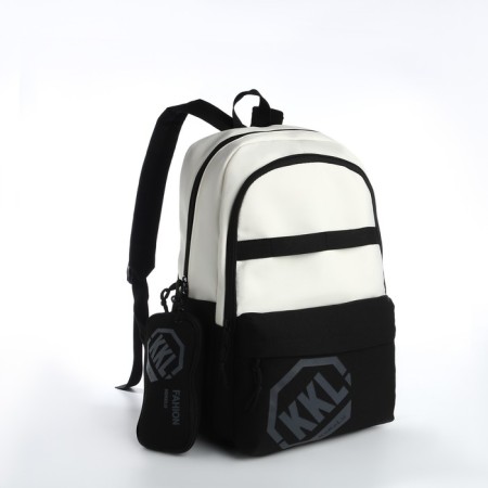 Young backpack from a lightning textile, 3 pockets, a bag, a suitcase holder, black/white color-4