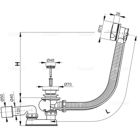 ALCAPLAST A51B bath siphon, automatic set, length 57 cm, white-1