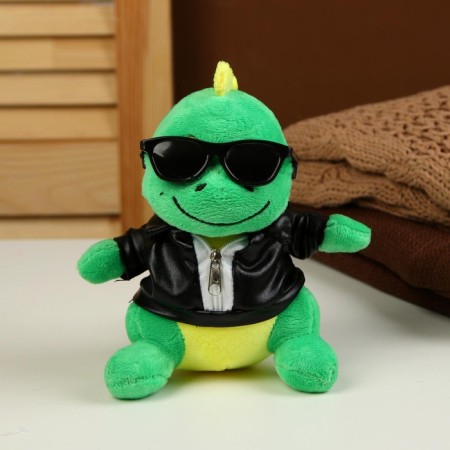 Soft toy "Dragon", in a black jacket and glasses, 15 cm, green color-1