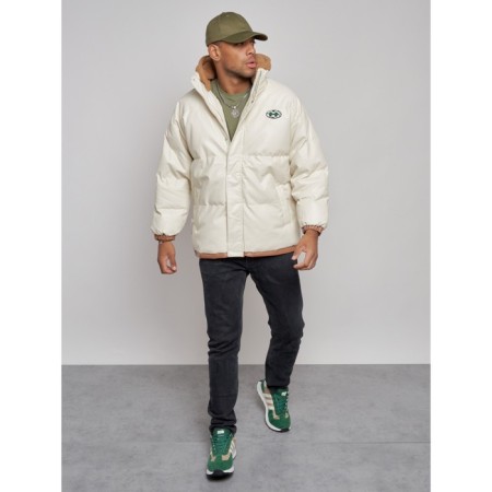 Eco -leather jacket men's, size 52, beige color-9