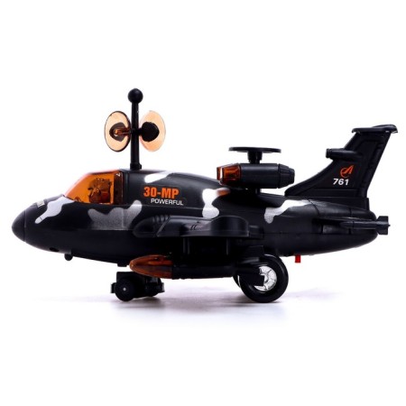 The aircraft "scout", light and sound, works from batteries, the color is black-1