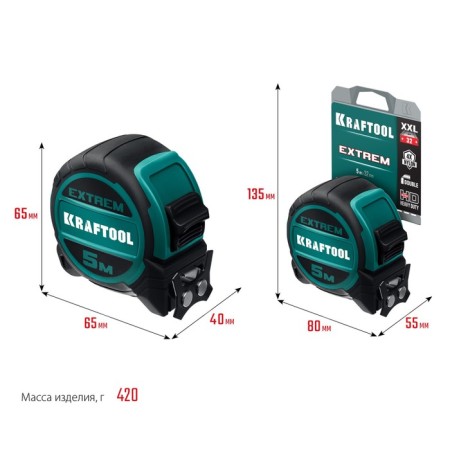 Roulette Kraftool Extrem 34127-5, with an excess of a wide canvas, 5 m x 32 mm-6