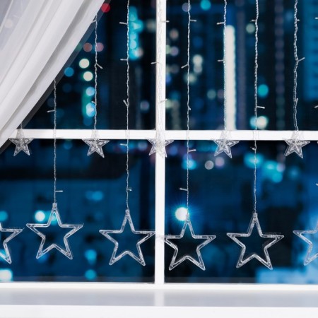 Garland "fringe" 2.4 × 0.9 m with nozzles "Stars", IP20, Transparent thread, 138 LED, glow white, 8 modes, 220 V-1