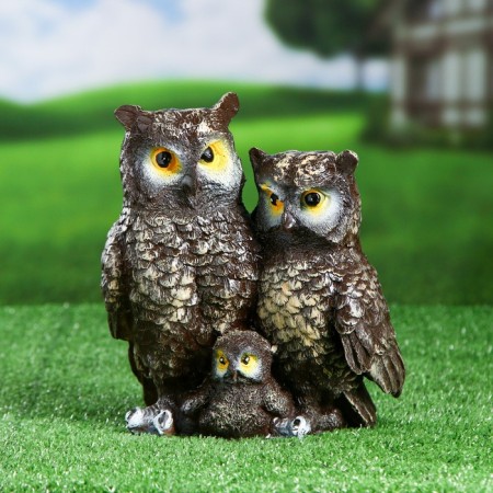 Garden figure "Owl - Family" Brown 23x21x15cm