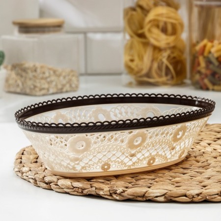 Vase for bread and fruits "lace", brown color-5