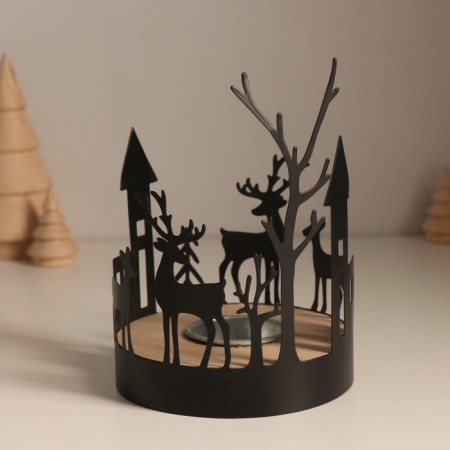 Summary metal, wood on 1 candle "houses and deer" d = 4 cm 10x10x13.8 cm-1