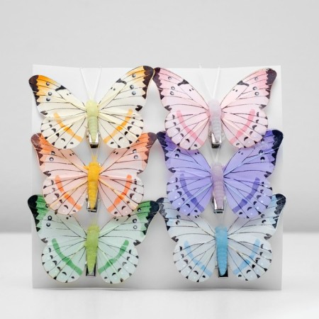 A butterfly for decor and floristry, on a clothespin, plastic, mix, 1 pc., 7.5 x 5 x 1 cm