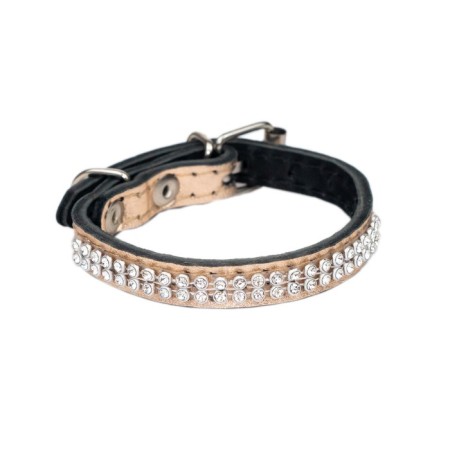 The collar is two-layer leather with rhinestones, width 1 cm, Osh 16-22 cm, pink-2