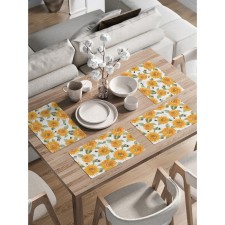 A set of napkins for setting the table “Sunflower and bumblebee”, rectangular, rounded edges, size 30x46 cm, 4 pcs