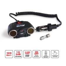 Avs CS230U cigarette lighter, 12/24 V, 2 exits + 2USB