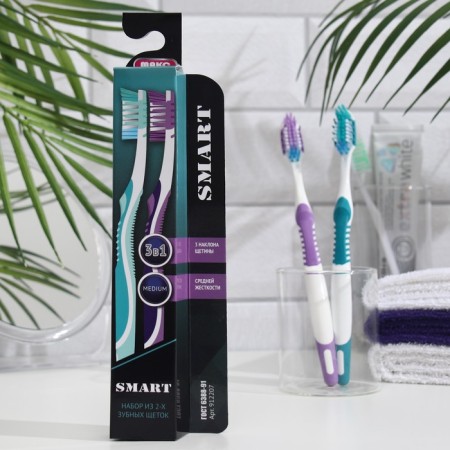 Smart toothbrush of medium stiffness, turquoise, 2 pcs.