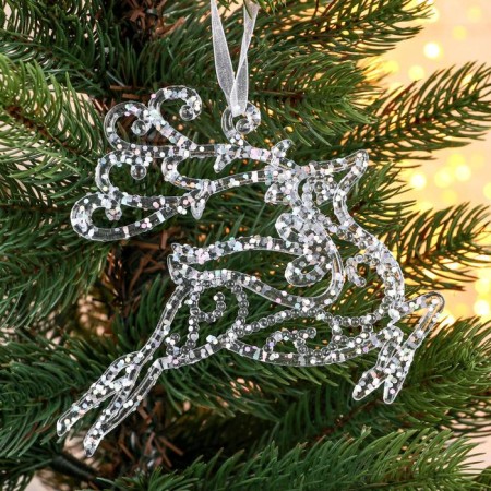 Christmas tree decoration "Deer in the jump - magic" 13x12 cm, transparent