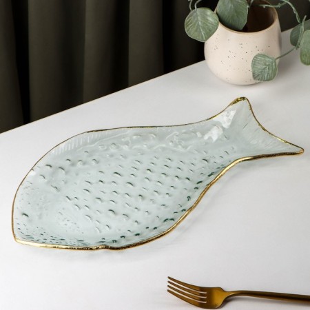 Glass Serving "Fish", 18 × 33 cm, with a golden border-1