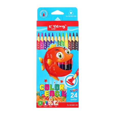 Pencils 12 pieces/24 colors, in a cardboard box, hexagonal, wooden, shark-8