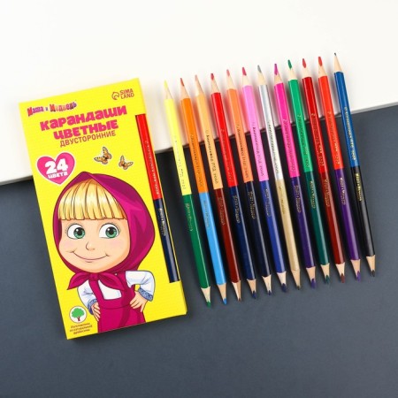 Color pencils, 24 colors, bilateral, Masha and Bear-4