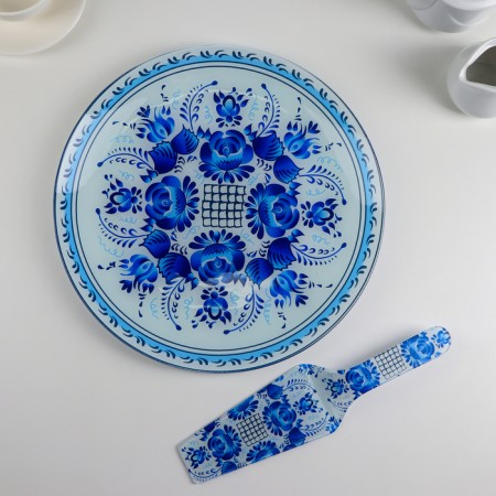 Glass cake with a shoulder blade “Sineva”, D = 30 cm, blade 26.5 × 7 cm