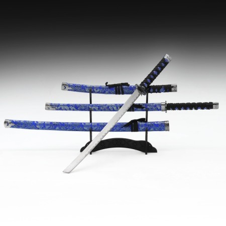 Suv. Product Katana 3V1 on a stand, scabbard fabric, dragons gold on blue 47/70/89cm