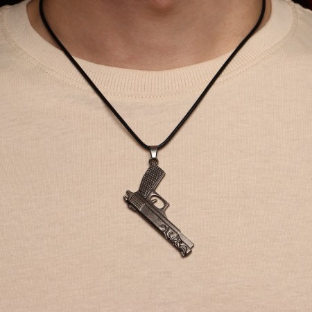 Pendant Pistol's pendant Pattern, color black silver on a black lace, 50 cm-3