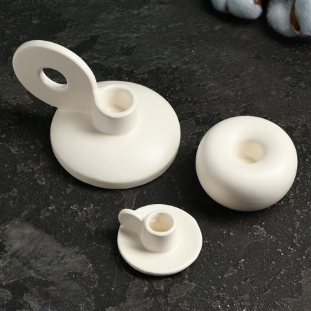 Set of candlesticks "Leo, Simon, Edward" White gloss, 3pcs/8x10cm/3x6cm/4x7cm-2