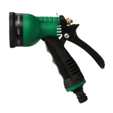 A pistol for watering, 8 modes, a latch, a connector, an ergonomic pen, plastic, Greengo