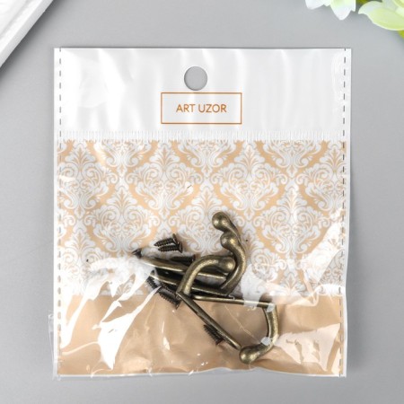 Metal hook "simple" bronze (set 4 pcs) 3x1.8 cm-2