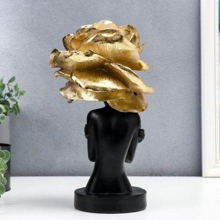 Polystone souvenir "Girl in a rose hat" Black with gold 30x18x16 cm-3