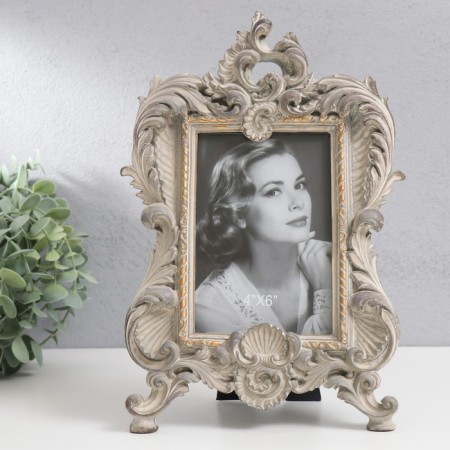 Polystone photo frame 10x15 cm "lush leaves" silver with gold 28x18 cm