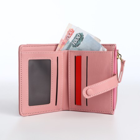 Women's wallet on the button, pink color-5