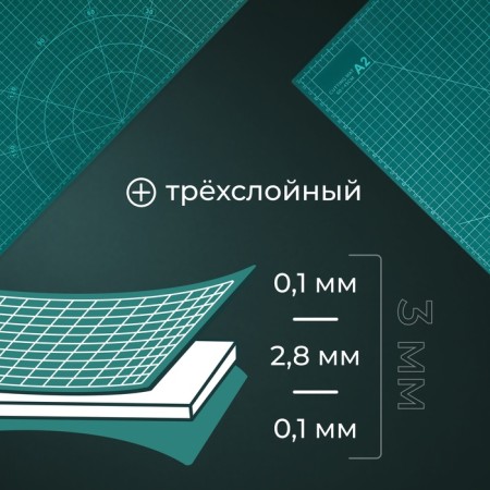 Mat for cutting, three -layer, 60 × 45 cm, a2, green color-3