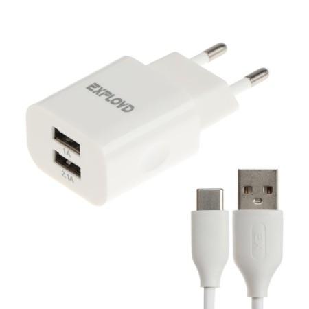 EXPLOYD EX-Z-595, 2 USB, 3.1 A, Type-C cable, white