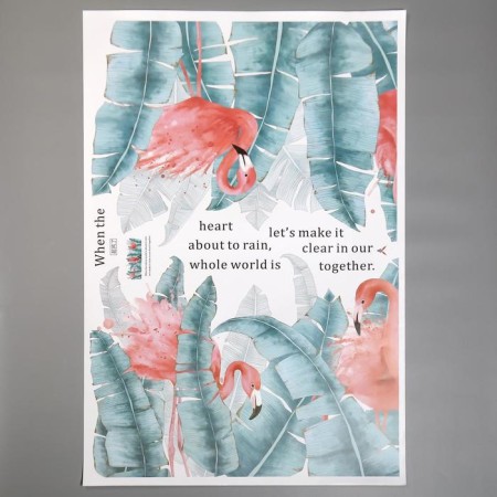 Interior plastic sticker "Flamingo and palm leaves" 30x90 cm set 2 sheets-1