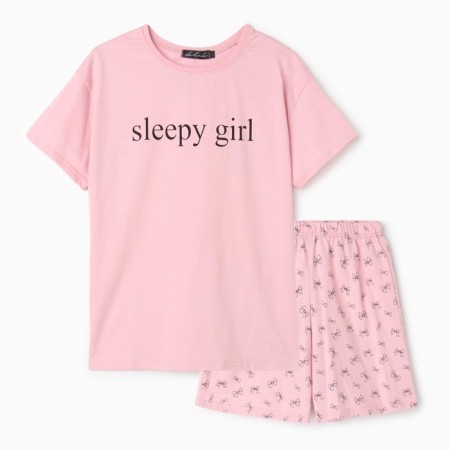 Female homemade set (T -shirt/shorts), powder color, size 46