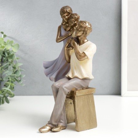Souvenir Polystone "Young Family" White-lilac under bronze 23x13x13.5 cm-3